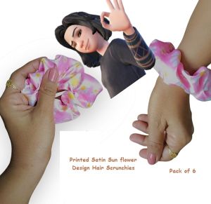 Printed Satin Sun flower Design Hair Scrunchies-RB-109-sun flower