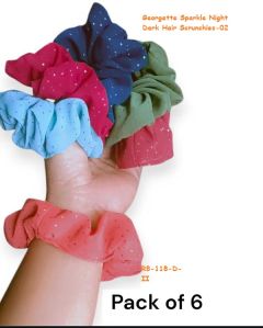 Georgette Sparkle Night Dark Hair Scrunchies-RB-118-D2