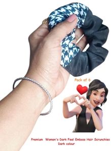 Premium Women\'s Dark Feel Emboss Hair Scrunchies RB-175-D