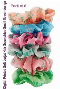 Digital Printed Soft Georgette Hair Scrunchies RB-69-Small Flowers