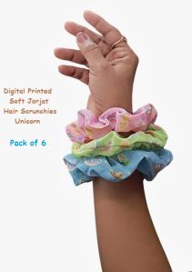 Digital Printed Soft georgette Hair Scrunchies -RB-69-Unicorn
