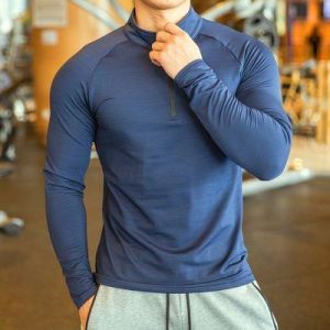 Mens Blue Full Sleeve Gym T-shirt