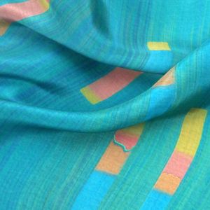 Orange Bands On Aqua Printed Fabric