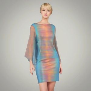 Warm Lines on Aqua Printed Fabric