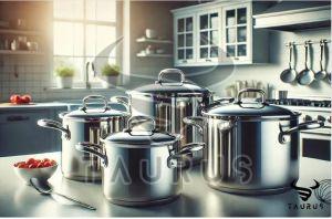 4 Pieces Polished Stainless Steel Stock Pot Set