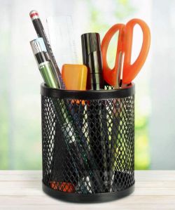 Round Black Iron Mesh Pen Holder