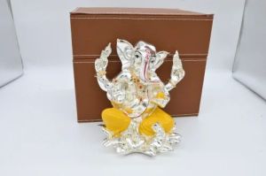 8 Inch Yellow and Silver Resin Ganesh Statue