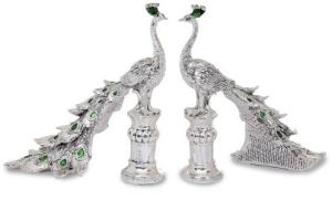 Silver Plated Resin Peacock Pair Statue