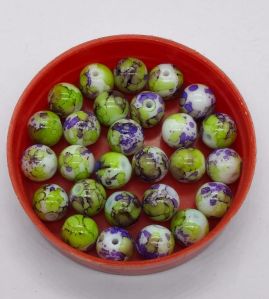 Green Marble Print Glass Beads