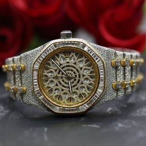 Silver and Golden Audemars Piguet Round Iced Out Moissanite Watch