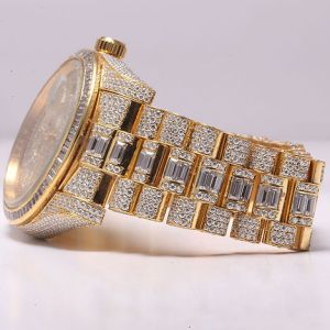 Golden Iced Out Rolex Moissanite Watch