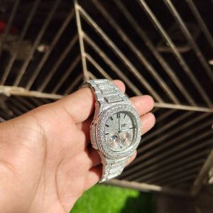 Silver Iced Out Patek Philippe Moissanite Watch