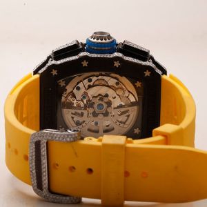 Iced Out Richard Mille Moissanite Watch With Yellow Rubber Strap