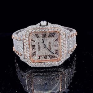 Luxury Cartier Santos Fully Iced Out Moissanite Diamond Watch