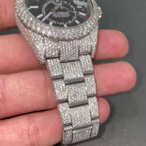 Rolex Skydweller Black Dial Iced Out Moissanite Diamond Watch