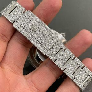 Rolex Date Adjust White Tone Full Iced Out Moissanite Diamond Watch