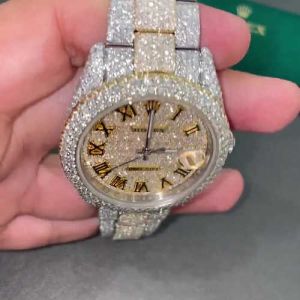 White &AMP; Yellow Gold Rolex Datejust Full Iced Out Two Tone Moissanite Diamond Watch