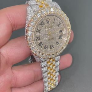 Roman Dial Rolex Datejust Full Iced Out Two Tone Moissanite Diamond Watch