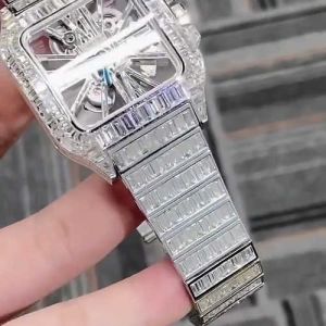 Cartier Skeleton Full Iced Out Baguette Moissanite Diamond Watch