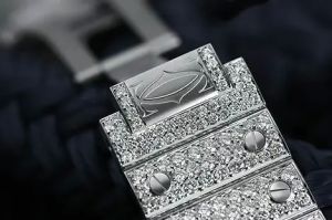Cartier Santos Blue Roman Dial Fully Iced Out Moissanite Diamond Watch