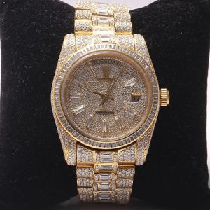 Golden Iced Out Rolex Moissanite Watch