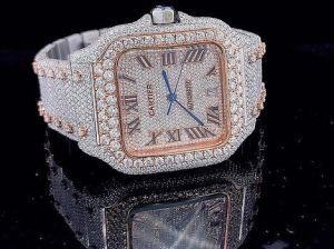Luxury Cartier Santos Fully Iced Out Moissanite Diamond Watch