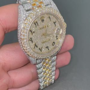 White &AMP; Yellow Gold Rolex Datejust Full Iced Out Two Tone Diamond Watch