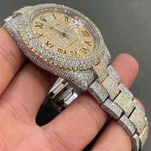White &AMP; Yellow Gold Rolex Datejust Full Iced Out Two Tone Moissanite Diamond Watch