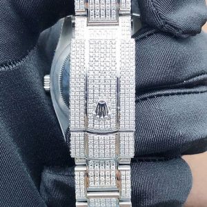 Rolex Sky Blue Dial Iced Out Moissanite Diamond Watch