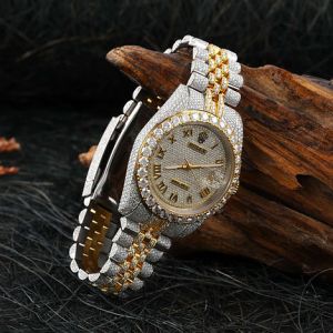 White &AMP; Yellow Gold Rolex Full Iced Out Two Tone Moissanite Diamond Watch
