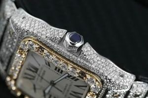 Cartier Santos Roman Dial Iced Out Moissanite Diamond Watch