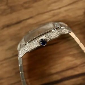 Luxury Cartier Santos Fully Iced Out Square Dial Moissanite Diamond Watch