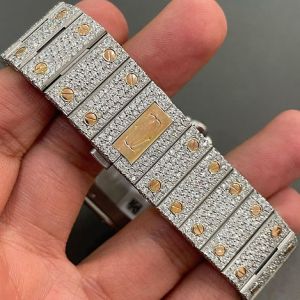 Cartier Santos Fully Iced Out Pink Roman Dial Moissanite Diamond Watch