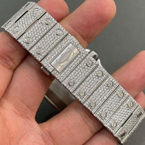 Cartier Santos Luxury Roman Dial Fully Iced Out Moissanite Diamond Watch