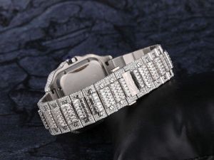 Cartier Santos Black Roman Dial Fully Iced Out Moissanite Diamond Watch