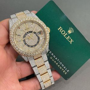 Rolex Datejust Skydweller Full Iced Out Two Tone Moissanite Diamond Watch