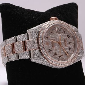 Two Tone Rose Gold Iced Out Rolex Moissanite Watch