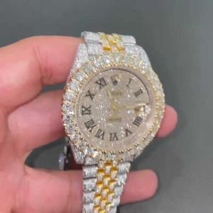 Roman Dial Rolex Datejust Full Iced Out Two Tone Moissanite Diamond Watch