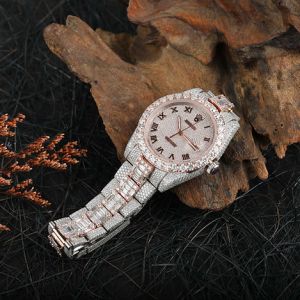 White &AMP; Rose Gold Rolex Full Iced Out Two Tone Moissanite Diamond Watch