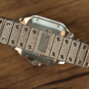 Luxury Cartier Santos Fully Iced Out Square Dial Moissanite Diamond Watch