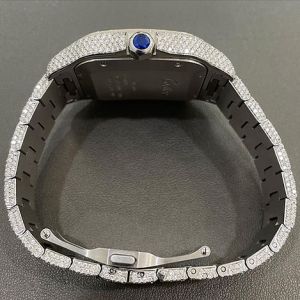 Cartier Santos Luxury Roman Dial Fully Iced Out Moissanite Diamond Watch
