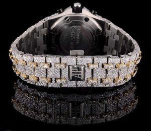Fully Iced Out Audemars Piguet Round Golden Dial Moissanite Diamond Watch