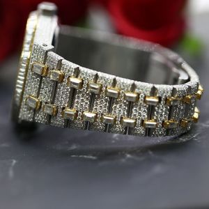 Silver and Golden Audemars Piguet Round Iced Out Moissanite Watch