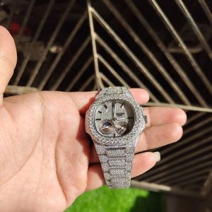 Silver Iced Out Patek Philippe Moissanite Watch