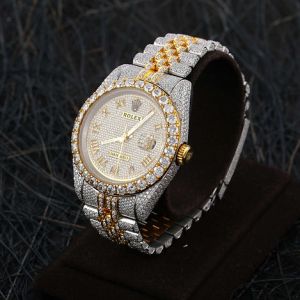 White &AMP; Yellow Gold Rolex Full Iced Out Two Tone Moissanite Diamond Watch