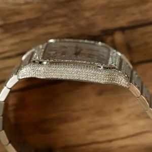 Luxury Cartier Santos Fully Iced Out Square Dial Moissanite Diamond Watch