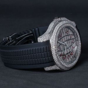 Iced Out Patek Philippe Moissanite Watch With Black Rubber Strap