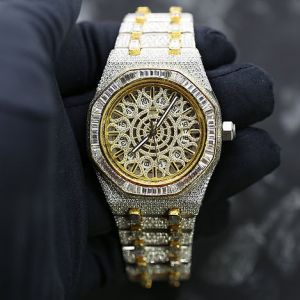 Silver and Golden Audemars Piguet Round Iced Out Moissanite Watch