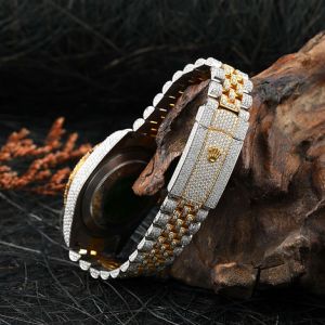 White &AMP; Yellow Gold Rolex Full Iced Out Two Tone Moissanite Diamond Watch