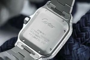 Cartier Santos Blue Roman Dial Fully Iced Out Moissanite Diamond Watch